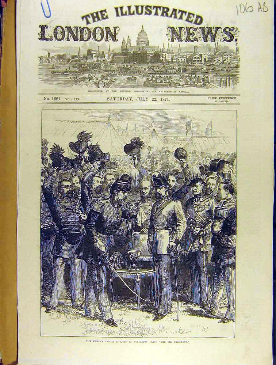 Old Antique Print 1871 Belgian Guardes Civiques Wimbeldon Princess Louise 19th