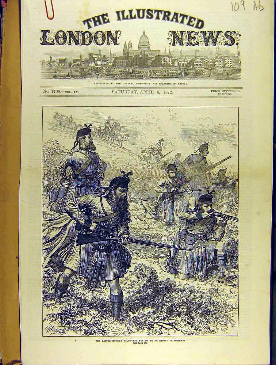 Old Antique Print 1872 Easter-Monday Volunteer Review Brighton Sketches 19th
