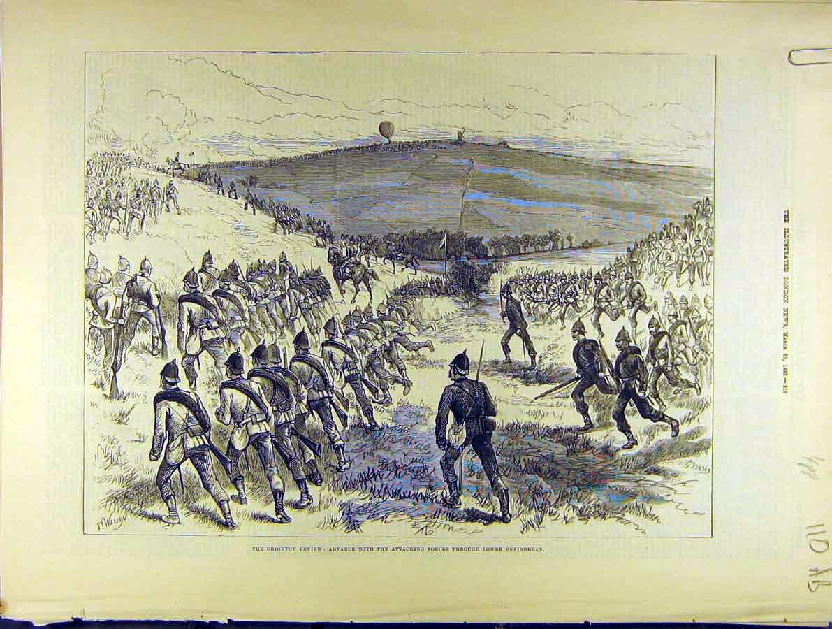 Original Old Antique Print 1888 Brighton Review Bevingdean Volunteer Review