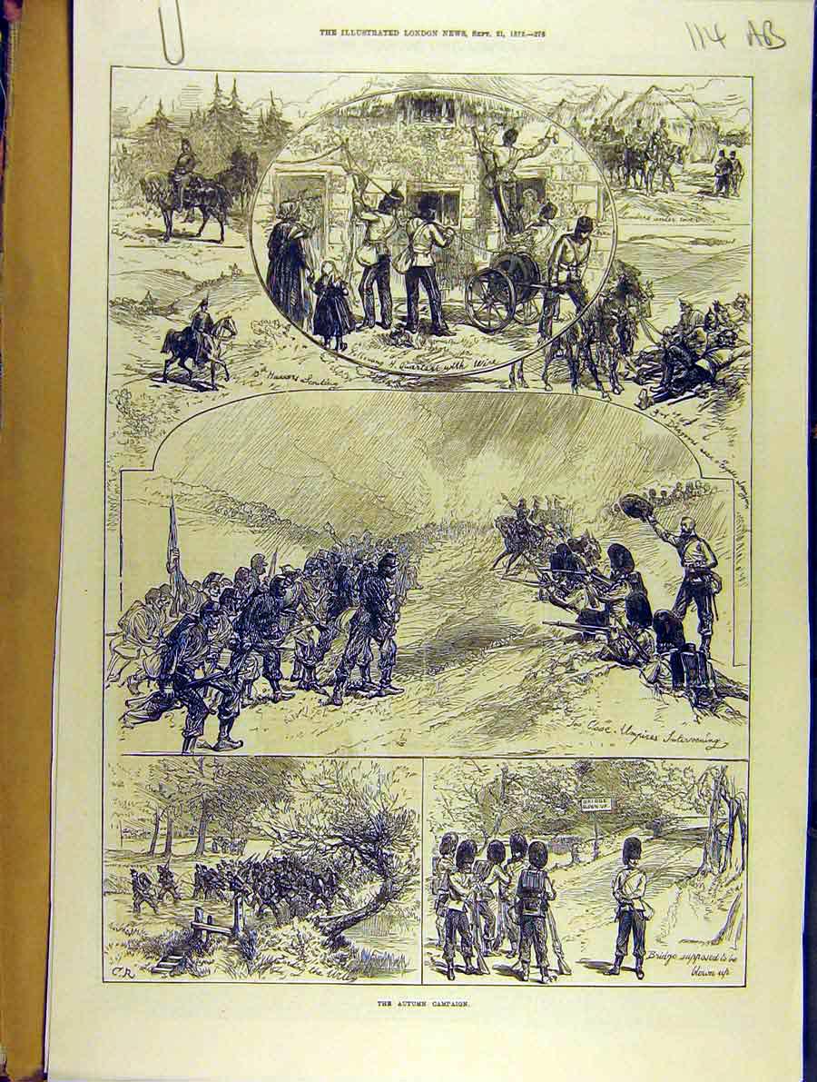 Original Old Antique Print 1872 Autumn Campaign Military Review 19th