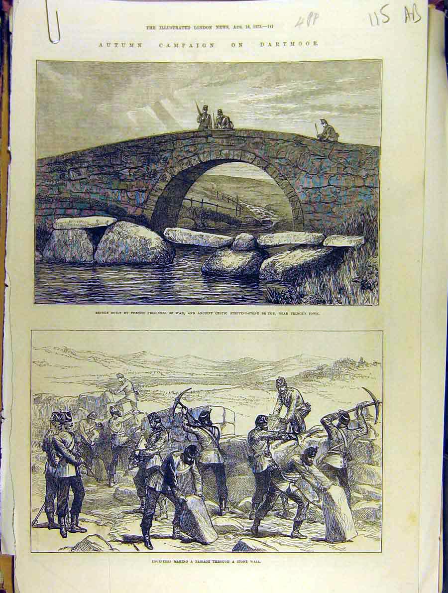Original Old Antique Print 1873 Autumn Campaign Dartmoor Military Blandford
