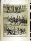 Old Antique Print 1889 School Cavalry Aldershot Manoeuvres Sketches Camp 19th