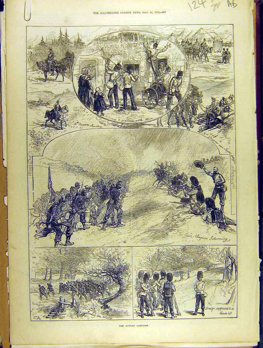 Original Old Antique Print 1872 Autumn Campaign Military Troops Sketches 19th