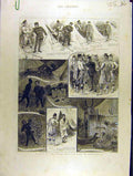 Old Antique Print 1885 London-Scottish Camp Wimbledon Military Volunteers 19th