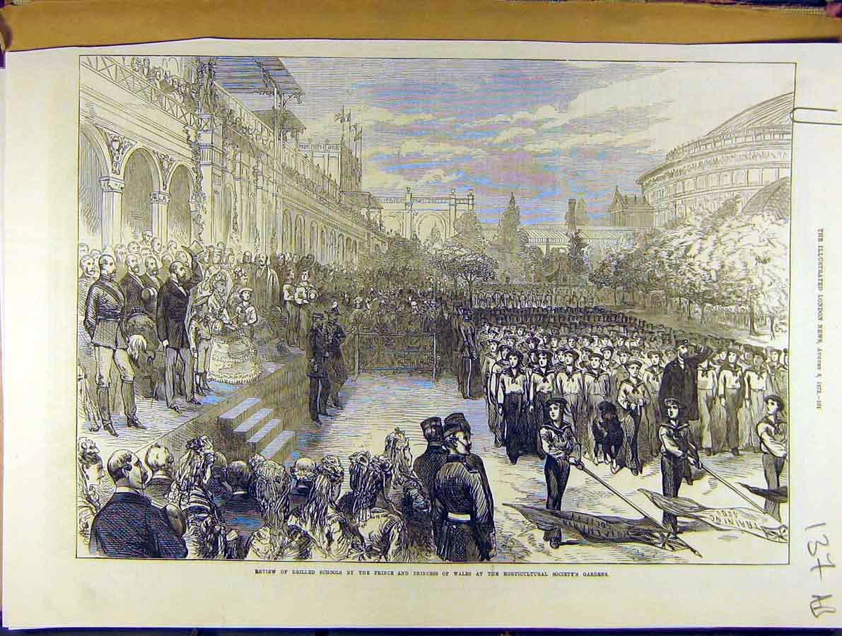 Old Antique Print 1872 Review School Horticultural Garden Holborn Viaduct 19th
