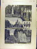 Original Old Antique Print 1883 Emperor Russia Palace PeterhMarine Victorian