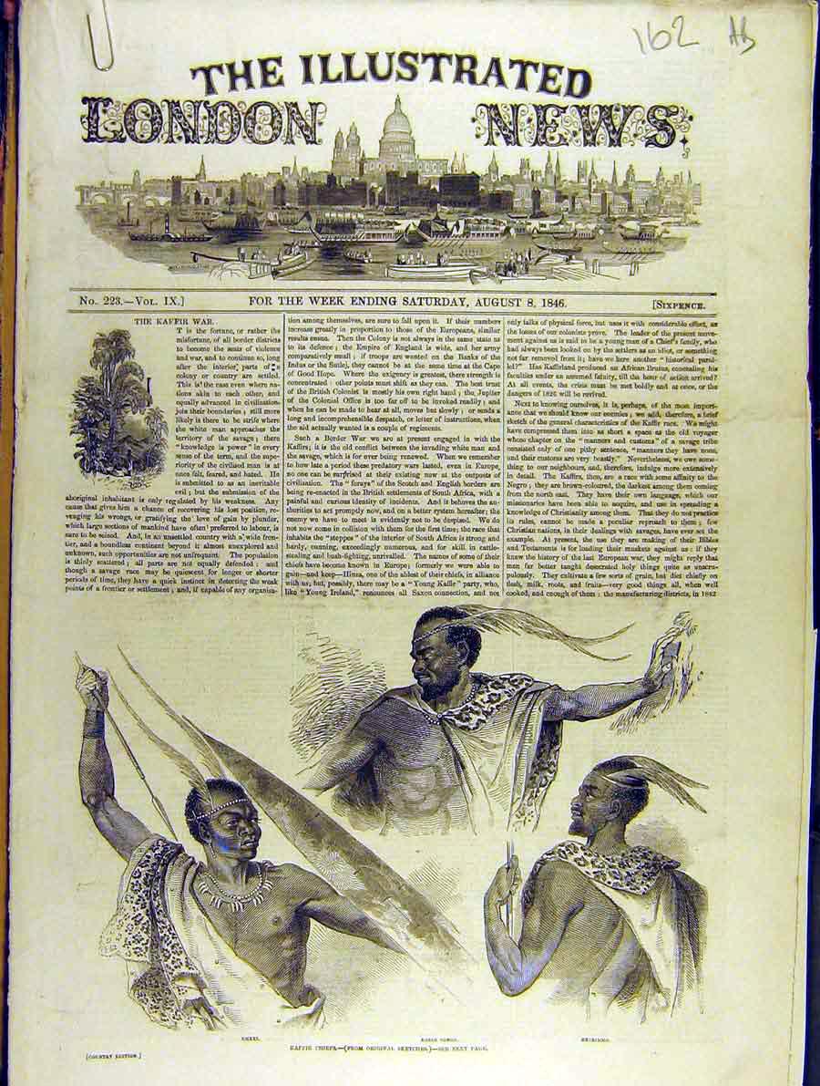 Original Old Antique Print 1846 Kaffir Chiefs Sketches Africa Beaufort 19th
