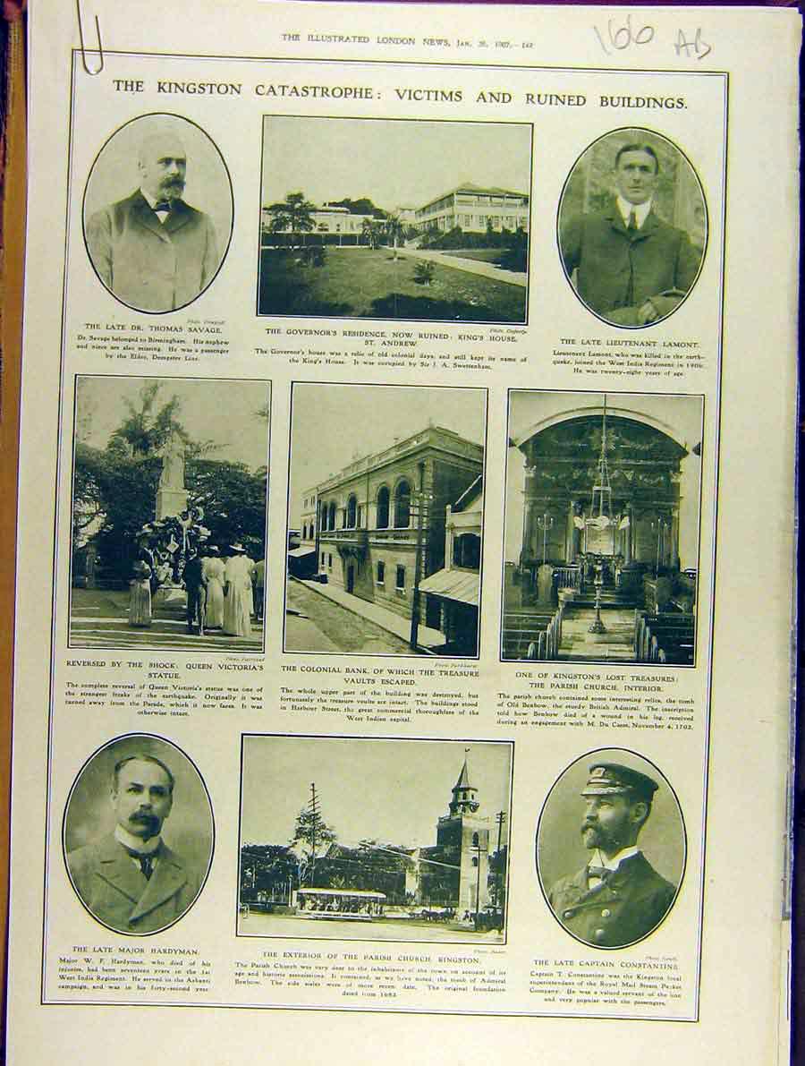 Original Old Antique Print 1907 Kingston Catastrophe Victims Ruins West-India