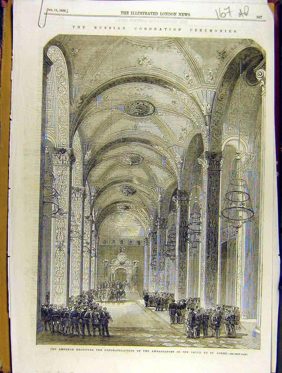 Old Antique Print 1856 Emperor Ambassadors Coronation Church Annunciation 19th
