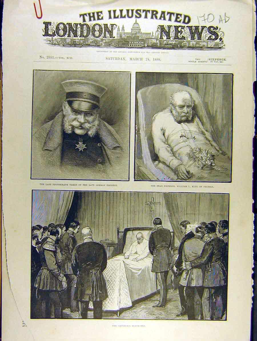 Original Old Antique Print 1888 German Emperor William King Prussia Funeral