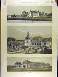 Original Old Antique Print 1886 Chateau-De-Chantilly French Institute Aumale
