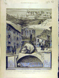 Original Old Antique Print 1883 Raphael Commemoration Rome Tomb Pantheon Italy