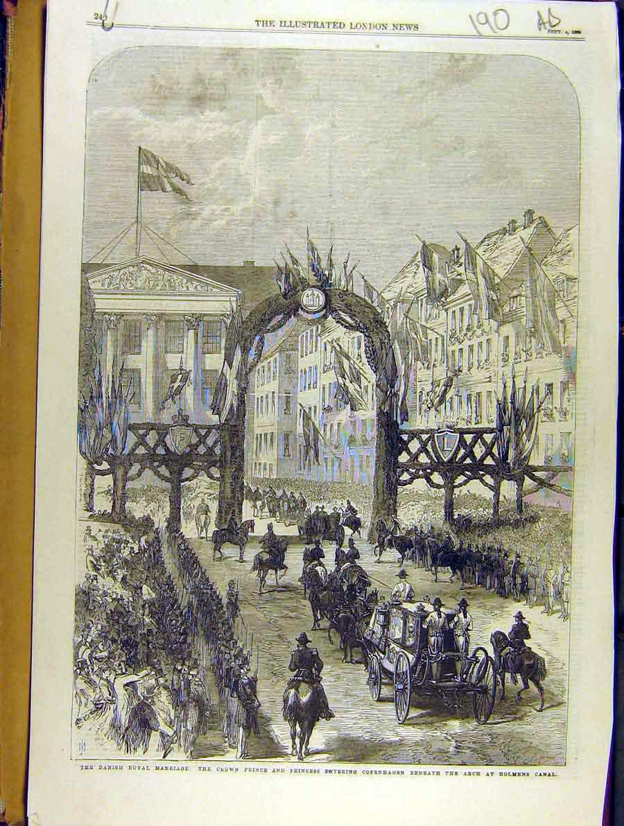 Original Old Antique Print 1869 Danish Royal Marriage Copenhagen Denmark Custom