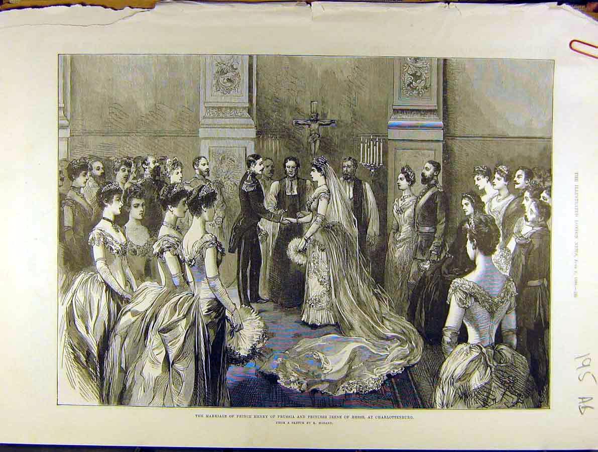 Old Antique Print 1888 Marriage Prince Henry Prussia Irene Hesse Lisbon 19th