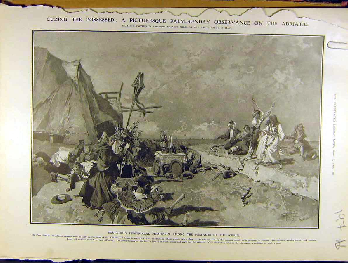 Original Old Antique Print 1906 Palm-Sunday Adriatic Seville Religious 20th