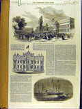 Original Old Antique Print 1852 Belgium Queen Laacken King Palace Yacht Antwerp