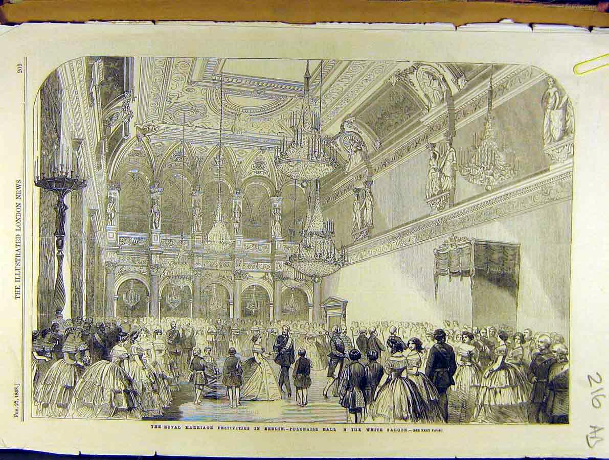 Original Old Antique Print 1858Royal Marriage Berlin Polonaise Ball St. James