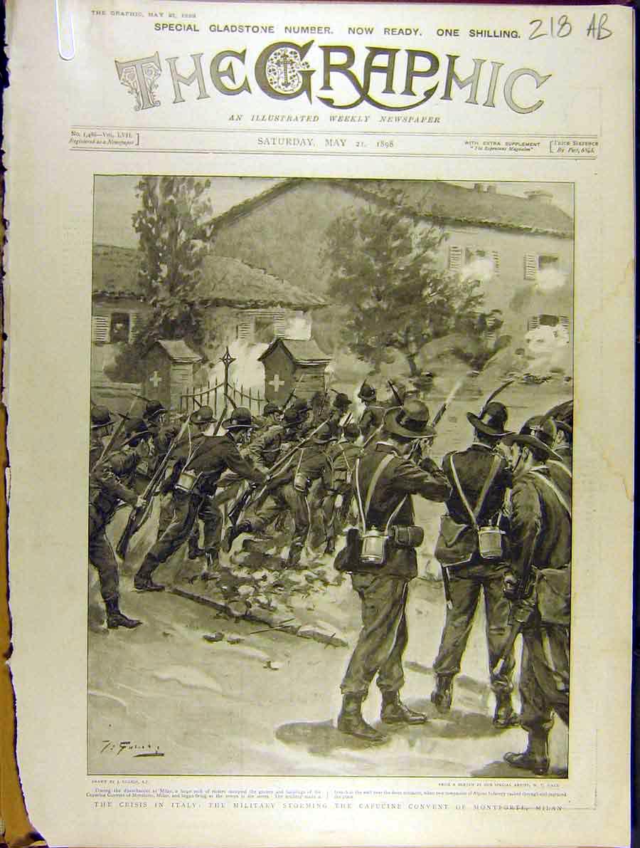 Old Antique Print 1898 Crisis Italy Military Milan Capucine Convent Riot 19th