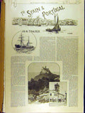 Old Antique Print 1892 Spain Portugal Travel Trade Ship Malaga Valencia 19th