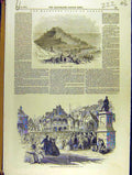 Original Old Antique Print 1846 Royal Square Visit Jersey Queen Victoria Pier