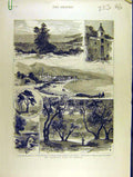 Original Old Antique Print 1882 Royal Visit Mentone Sketches Chalet Mill Views