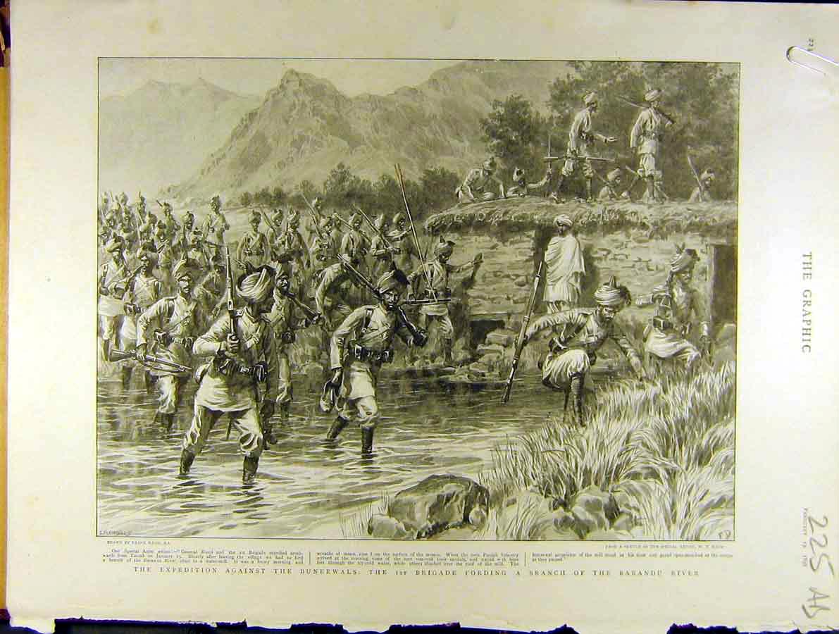 Original Old Antique Print 1898 Bunerwalls Battle 1St Brigade Barandu River
