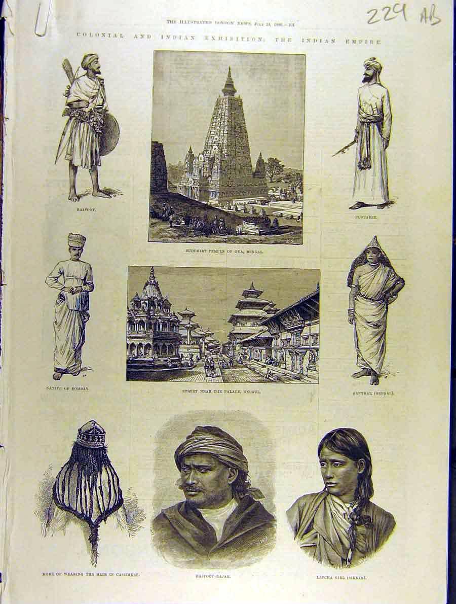 Old Antique Print 1886 Buddhist Temple Gya Nepaul Bengal Fashion Indian 19th