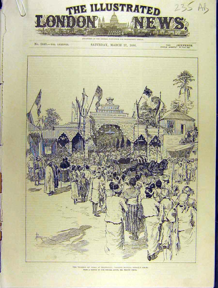 Old Antique Print 1886 Viceroy India Mandalay Dufferin Moolla Ismail Arch 19th