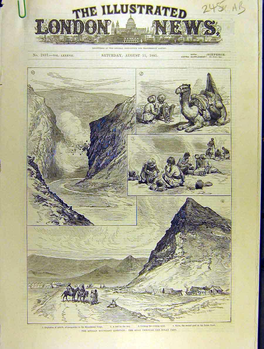 Original Old Antique Print 1885 Afghan Boundary Bolan Pass Kilif Camel 19th
