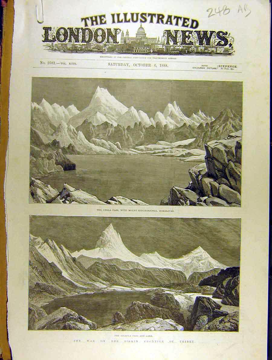 Original Old Antique Print War Sikkim Frontier Thibet Yakla Pass Lake Gnatong