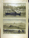 Original Old Antique Print 1890 Chin-Lushai Expedition River Kolymyo Village