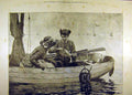 Original Old Antique Print 1884 Painting Guillou Fishing Lesson Lady Boat 19th