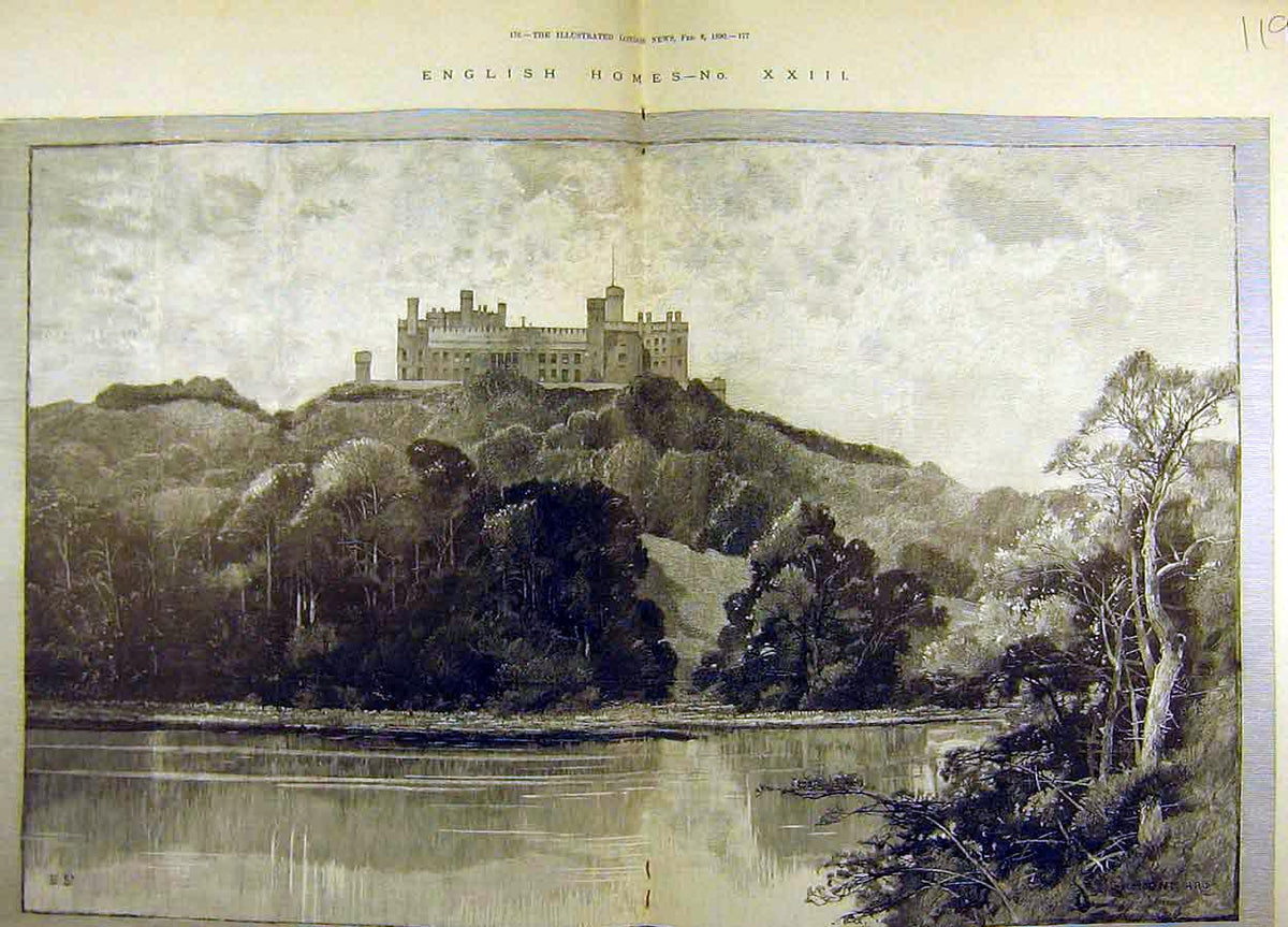 Original Old Antique Print 1890 Belvoir Castle Rutland Garden Estate Victorian
