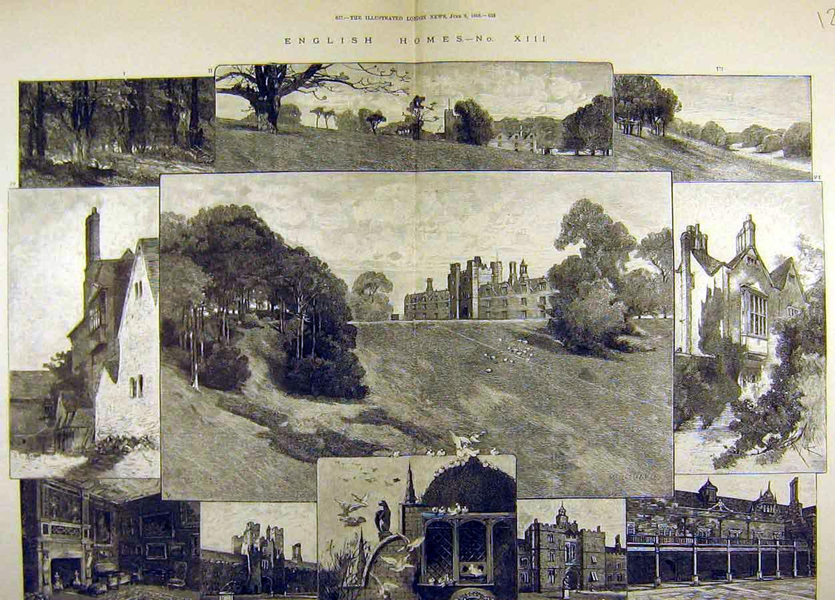 Original Old Antique Print 1888 Knole Lord Sackville Estate Chapel Hall Park