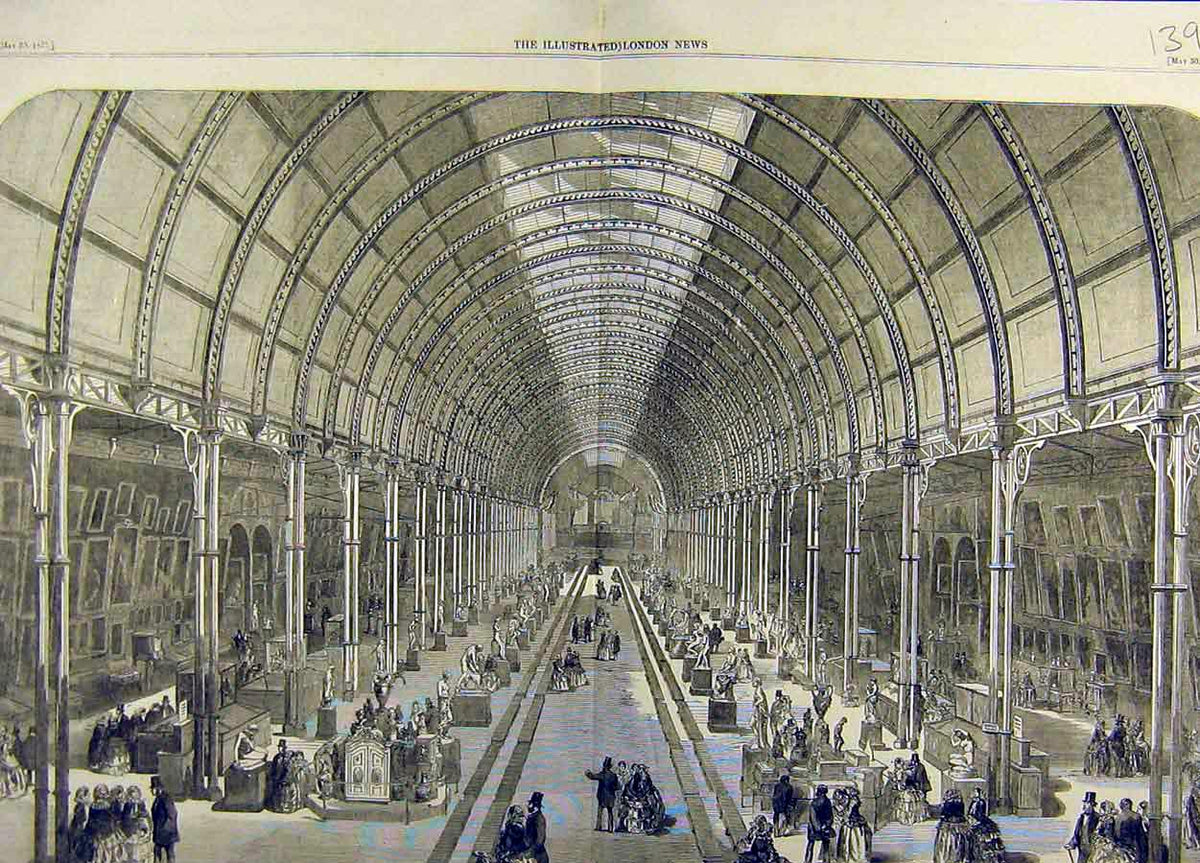 Original Old Antique Print 1857 Manchester Art Treasure Exhibition Great Hall