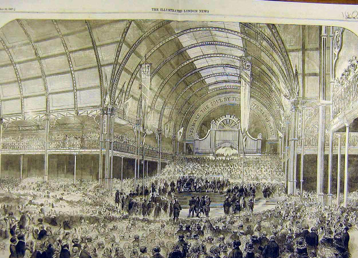 Old Antique Print 1857 Art Treasures Exhibition Mancester Prince Albert 19th
