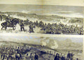 Original Old Antique Print 1883 Brighton Review Battlefield View Balloon Troops