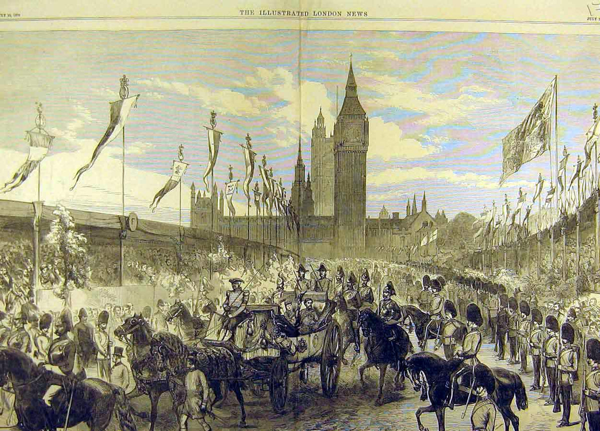 Original Old Antique Print 1870 Opening Thames Embankment Royal Procession 19th