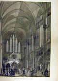 Original Old Antique Print 1882 Central Hall Royal Courts Justice Interior 19th