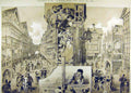 Original Old Antique Print 1884 London Street Health Exhibition Pye Corner 19th