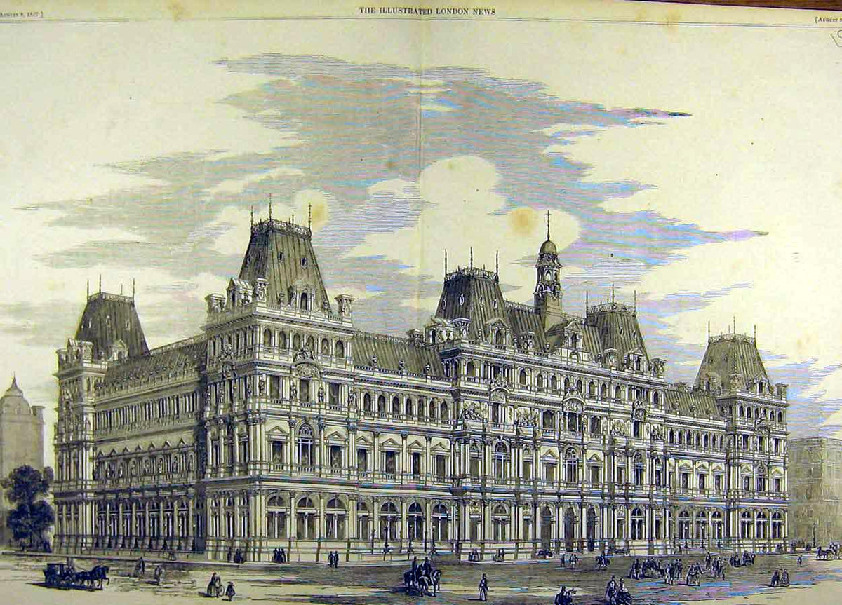 Original Old Antique Print 1857 Design Government Offices War Garling Architect