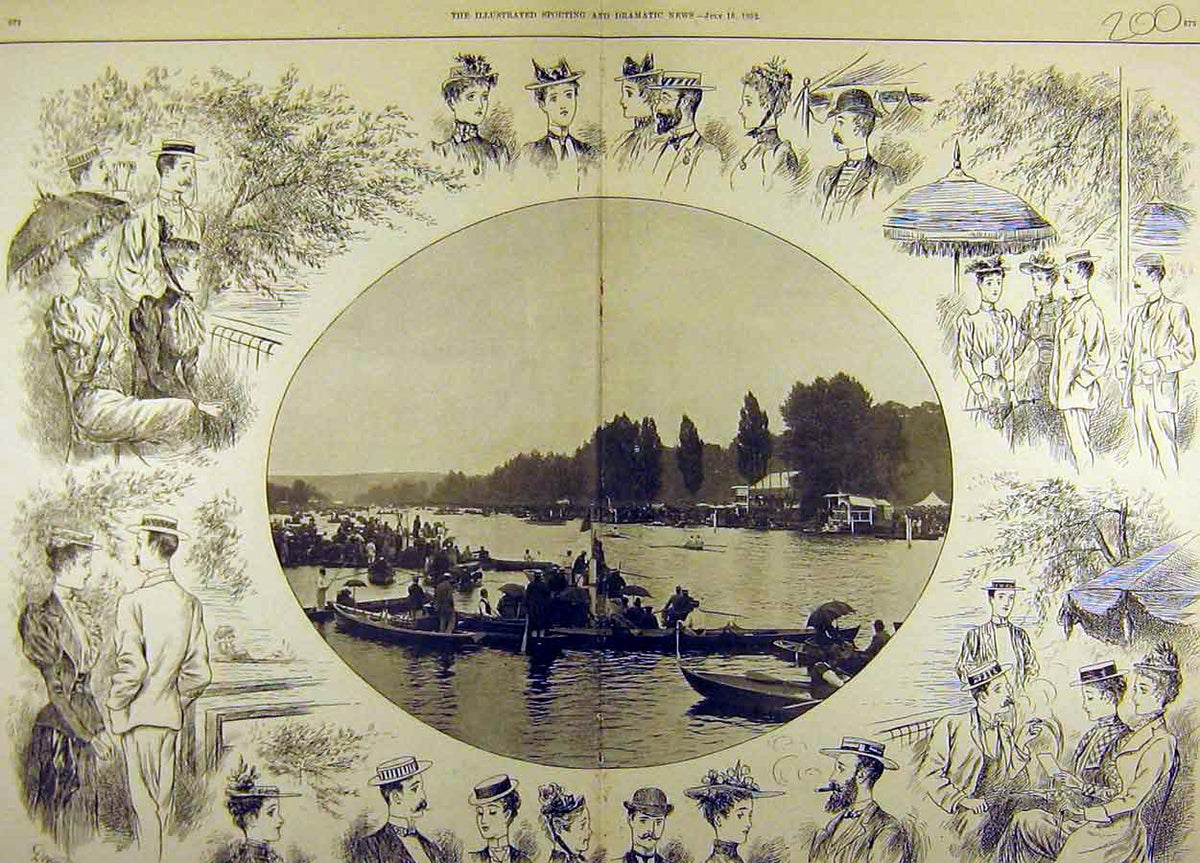 Old Antique Print 1892 Kenley Regatta River Boat Photo Sketches Fashion 19th