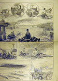 Original Old Antique Print 1878 Sketches Boat Race Challenge Cup Higgins Boyd