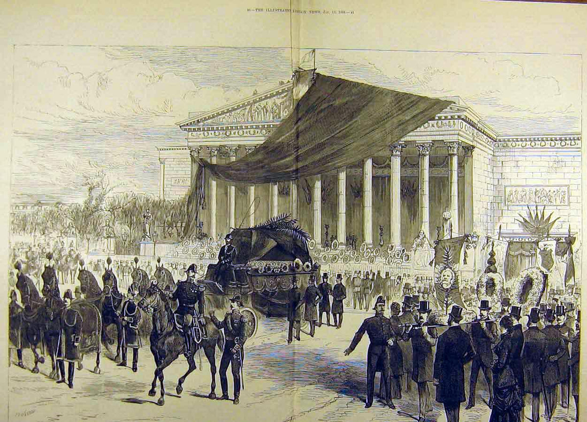 Original Old Antique Print 1883 Funeral Procession Gambetta Palais Bourbon 19th