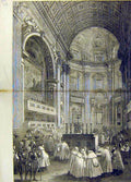 Original Old Antique Print 1870 Council Chamber North Transept St. Peters Rome