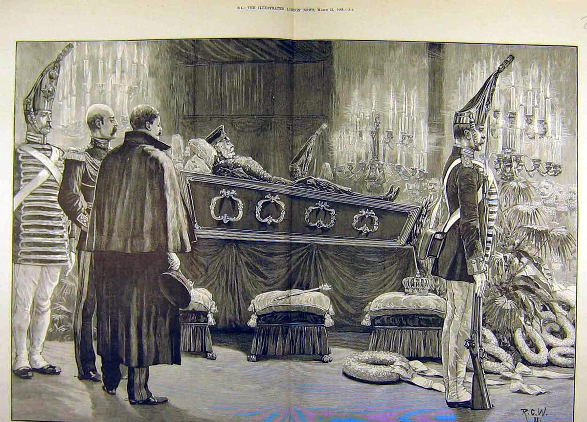 Old Antique Print 1888 German Emperor William I Coffin Berlin Cathedral 19th