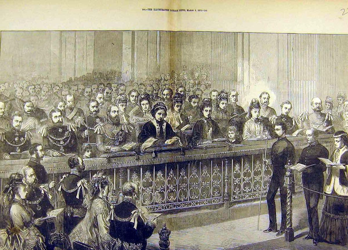 Original Old Antique Print 1872 Thanksgiving Day Royal Pew St. Pauls Cathedral