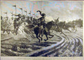 Original Old Antique Print 1886 Paniput Cavalry Camp Delhi Charge Battle Horse