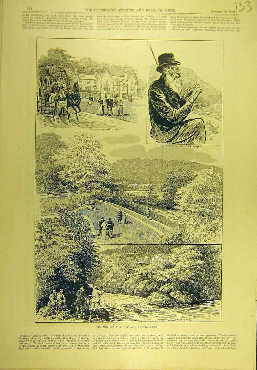 Original Old Antique Print 1892 Fishing Llugwy Bettws-Coed Wales Hughes Sport