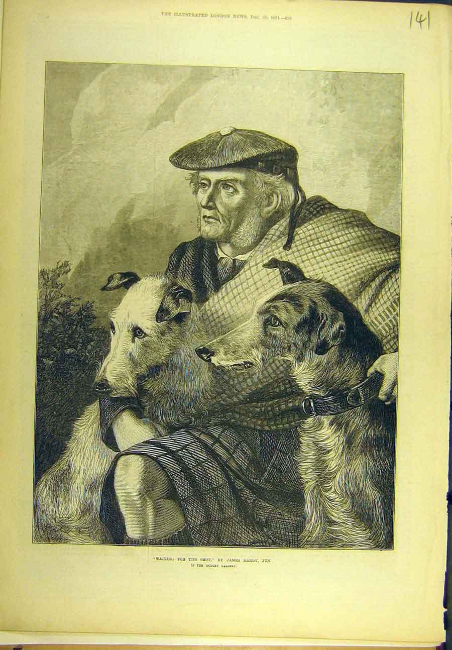 Original Old Antique Print 1871 Shooting Waiting Gun-Dogs Sport Hardy Victorian